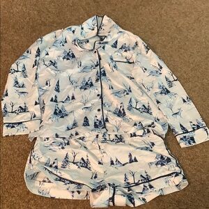 Adore Me Blue and White Pajama Set Intimates & Sleepwear